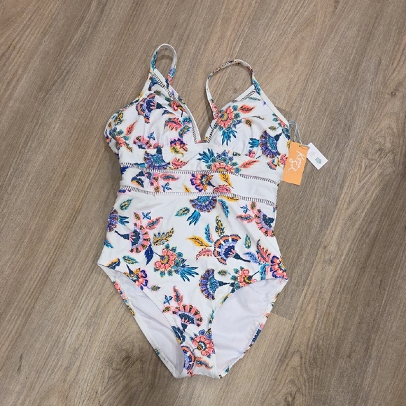 Kona Sol Other - Kona Sol White Floral One Piece Swimsuit Size Medium NWT